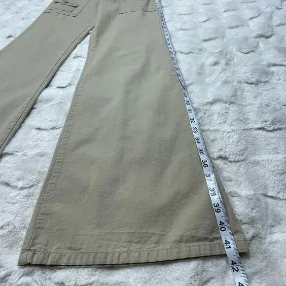🔥Vintage Y2K Forever 21 Made in USA Low Rise Flare Wide Leg Khaki Pants Women M - Picture 13 of 16